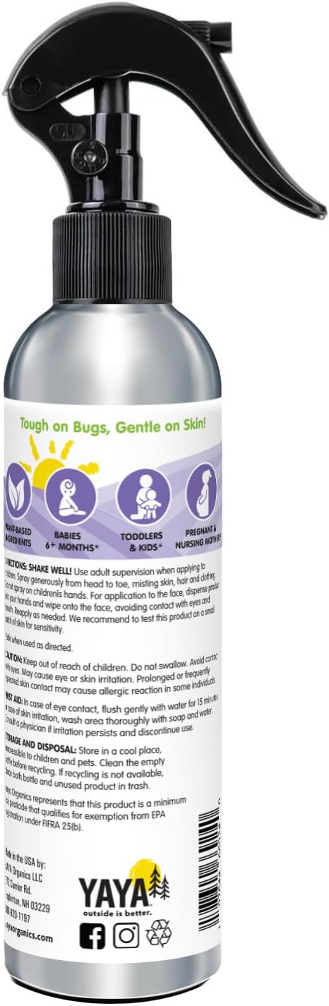 YAYA ORGANICS Baby Bug Ban – Natural, Proven Effective Mosquito Repellent for Babies, Kids and Sensitive Skin (8 Ounce Spray)