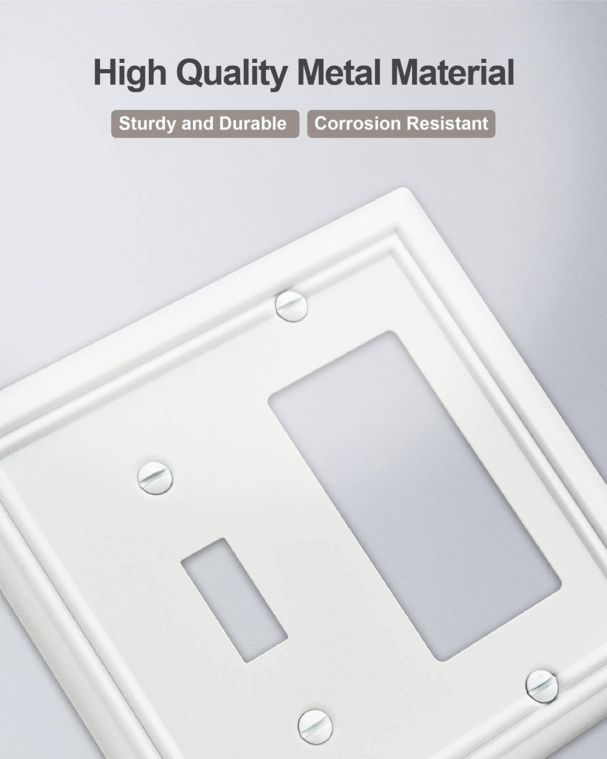 2-Pack Combination Metal Wall Plate, 1 Toggle / 1 Decorator Switch Plates and Outlet Covers, Off White Finish, 4.96''*4.88, Midsize