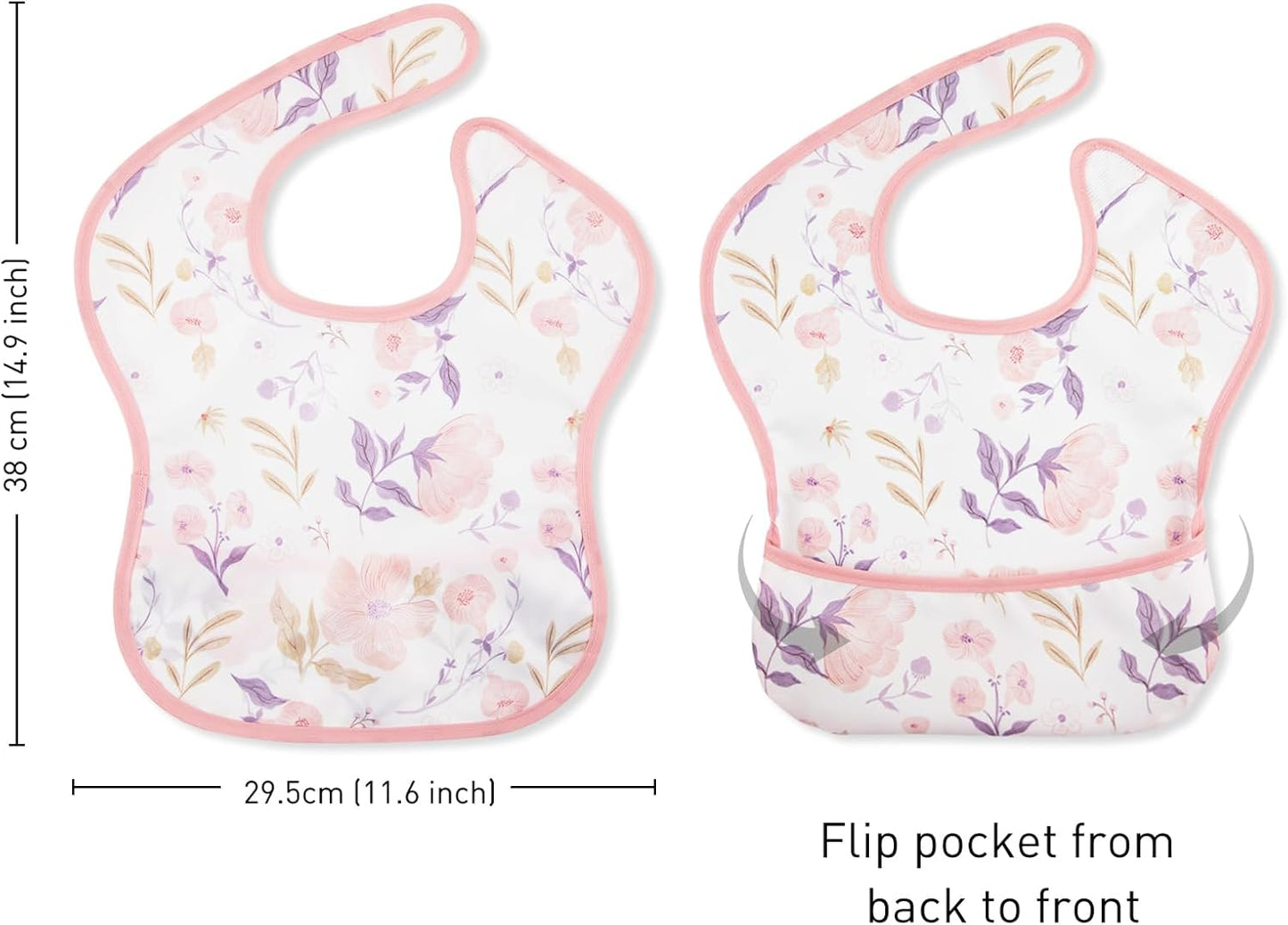 Mess Proof Baby Bib 3 Pack, Waterproof Led Weaning Baby Feeding Bibs with Food Catcher, Travel Feeding Bibs