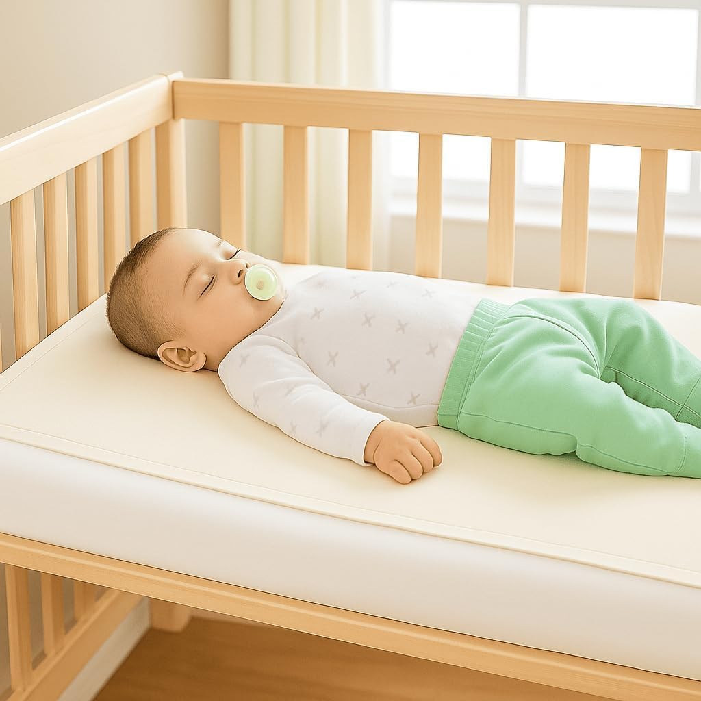 Organic Cotton Crib Mattress Protector - Water Resistant Flat Sheet Liner Pad, Skin Friendly, Chemical-Free Pure Cotton [GOTS-Certified] - Made in USA (Mini Crib (38"x24"))