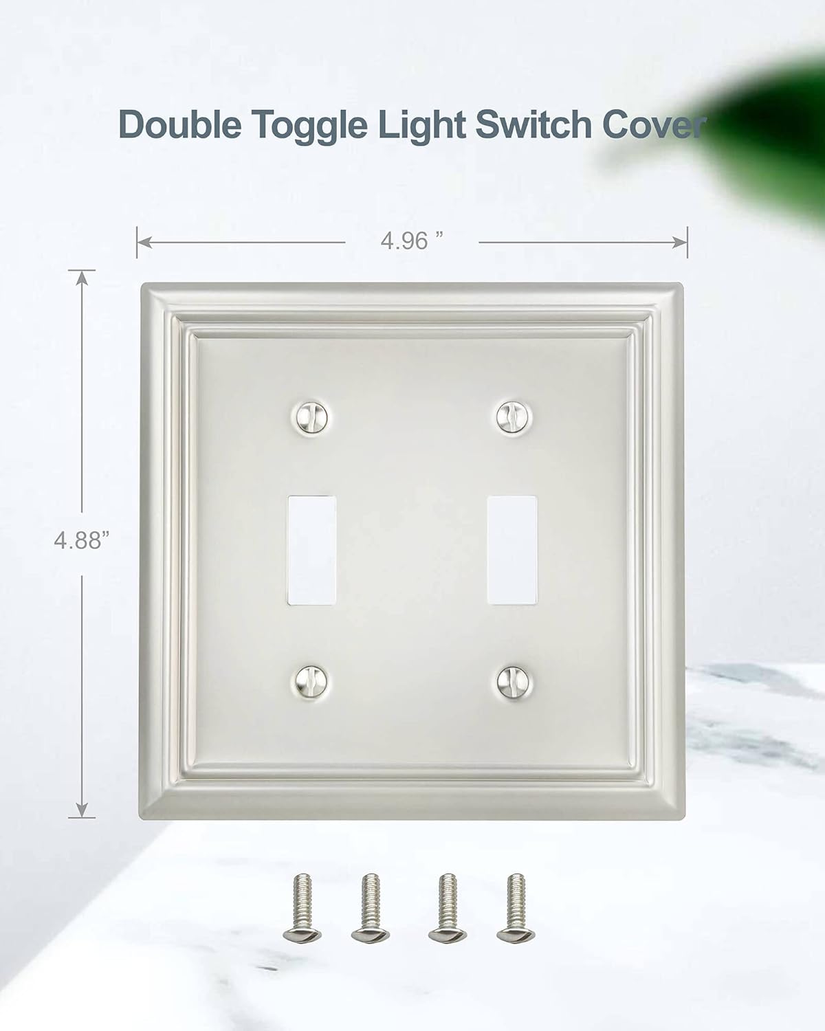2-Pack Double Toggle Wall Plate, Metal Switch Plate Cover, Satin Nickel Light Switch Cover, Midsize, A031 Series