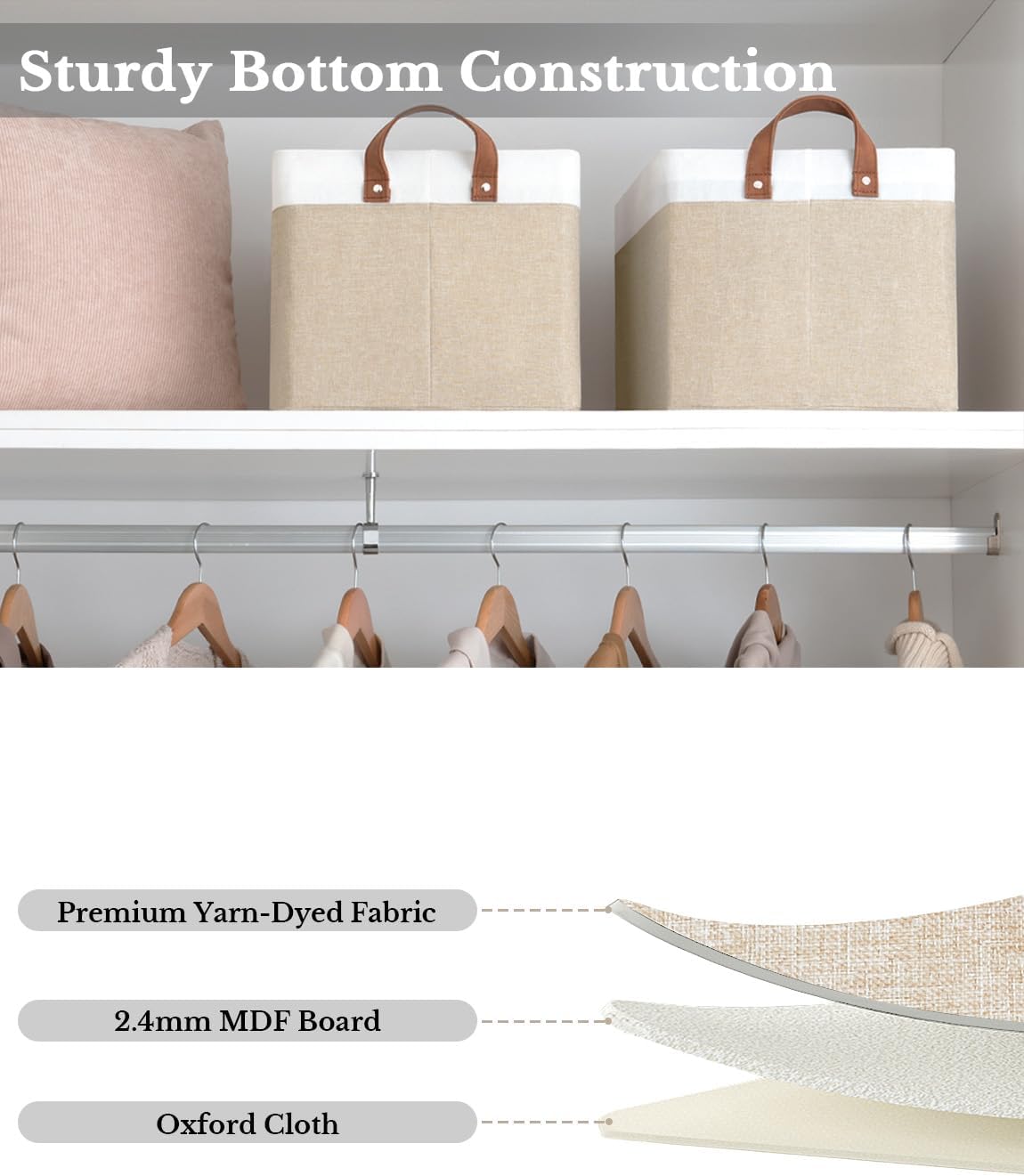 StorageWorks Storage Bins, Fabric Storage Bins for Shelves, Large Storage Baskets with Metal Frame, Closet Baskets and Bins with Handles, Brown and White, 2-Pack