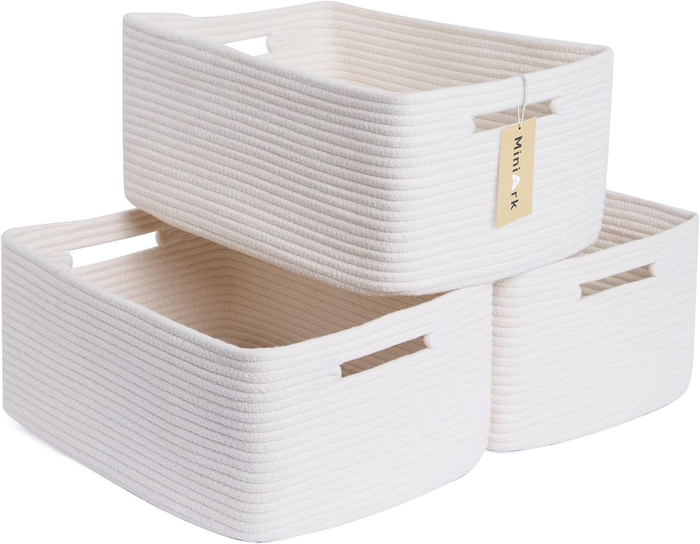Large Storage Baskets for Shelves, Closet Organizers Bins for Clothes Blanket Towels, Baby Nursery, Toy Baskets Box, Woven Rope Baskets, 17 x 13 x 7.5”, 3 Packs Off White