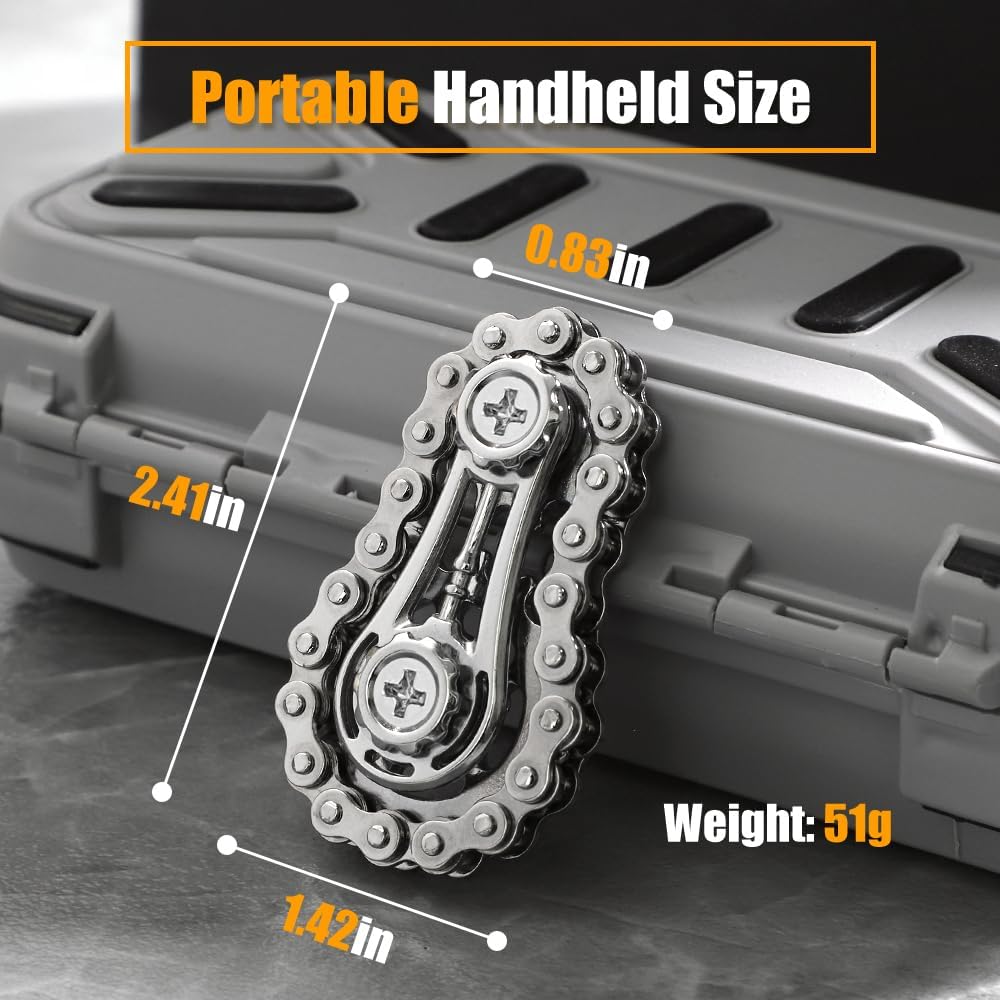 Cool Sprockets Fidget Chain, Assemble Fidget Spinner Ring Toys for Kids Adults, Metal Fidgeting Sensory Bike Chain Gears Cube, EDC Novelty Stress Relief Hand Finger Spinner Kinetic Desk Office Gift