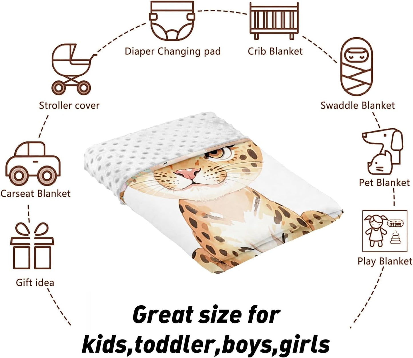 Custom Name Crib Bedding Set - Blue Floral Leopard Pattern, Personalized Nursery Bedding 3-Piece Set– Soft Blanket, Fitted Sheet, Changing Pad Cover – for Newborns Girls Nursery Gifts