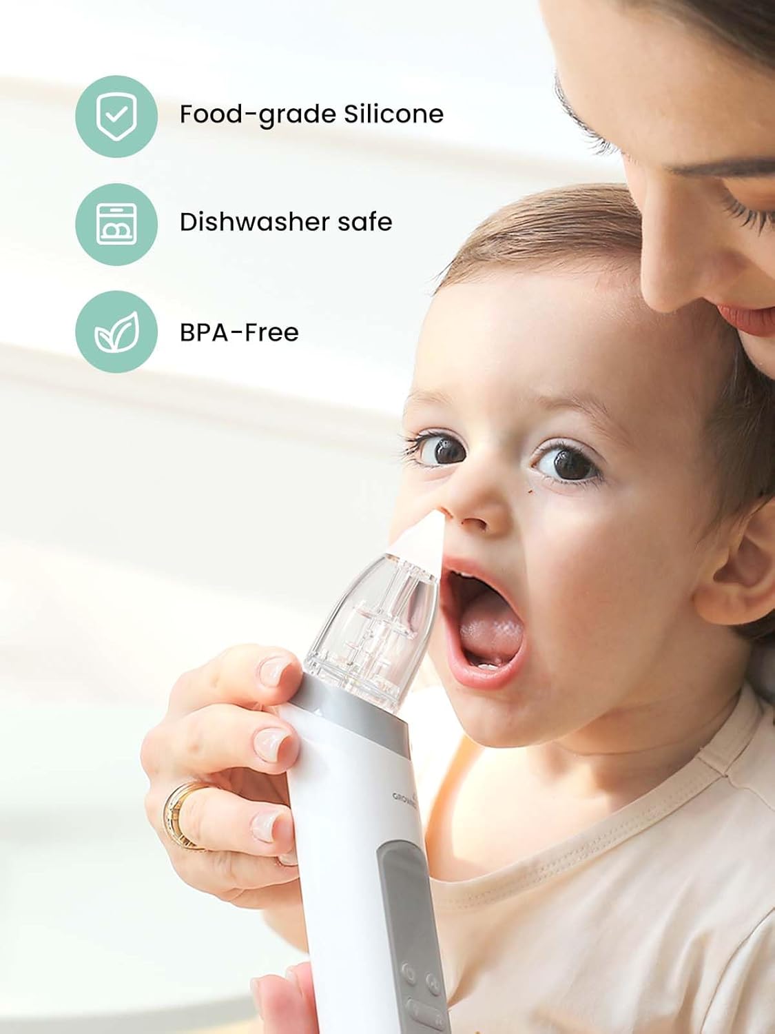 GROWNSY Nasal Aspirator for Baby with Protection Mode, Comes with 2 Larger Suction Chambers and 6 Food-Grade Soft Silicone Tips, Light Blue