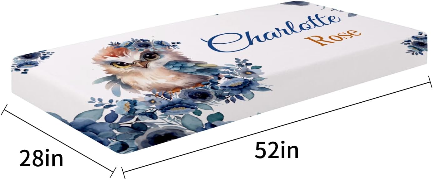 Personalized Baby Crib Bedding Set - Custom Name Owl Pattern 3 Pcs Set - Soft Blanket with Double Layer Dotted Backing, Fitted Sheet, Room Rug for Newborns Boys Girls Shower Gift