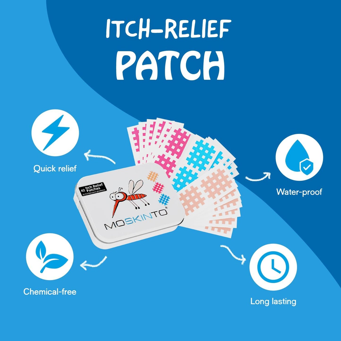 Moskinto The Original Mosquito Itch Relief Patches for Kids & Adults, Bug Bite Patches Soothe Swelling & Itching, Anti Itch Bug Bite Relief, Suction Tool Alternative, Family Pack, 42 Count, Pack of 2