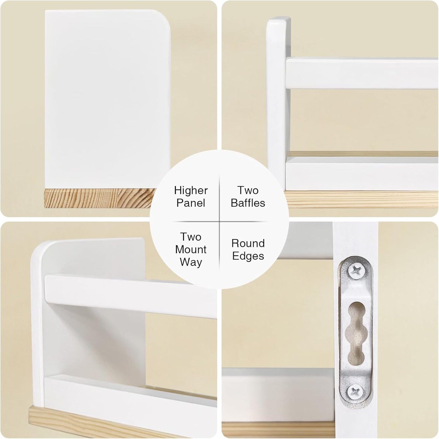 Nursery Floating Book Shelves for Wall, 24 Inch Long Wall Bookshelf for Kids Room, White and Natural Wood Baby Toddler Child Hanging Bookshelves for Kids Bathroom Bedroom (Upgraded Set of 3)