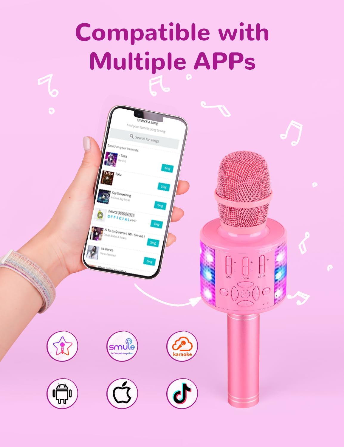 Amazmic Toys for Girls, Kids Karaoke Microphone Toddler Microphone for Kids with Lights, Birthday Gift for Girls, Boys Toy Age 3 4 5 6 7 8 9 10-14+(Pinkcolor)