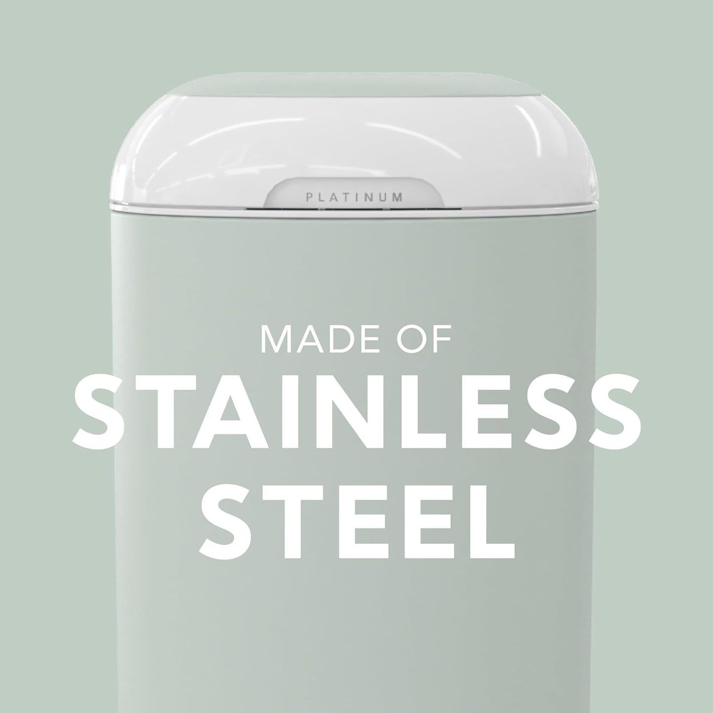 Diaper Genie Platinum Pail (Sage Green) is Made in Durable Stainless Steel and Includes 1 Easy Roll Refill with 18 Bags That can Last up to 5 Months.