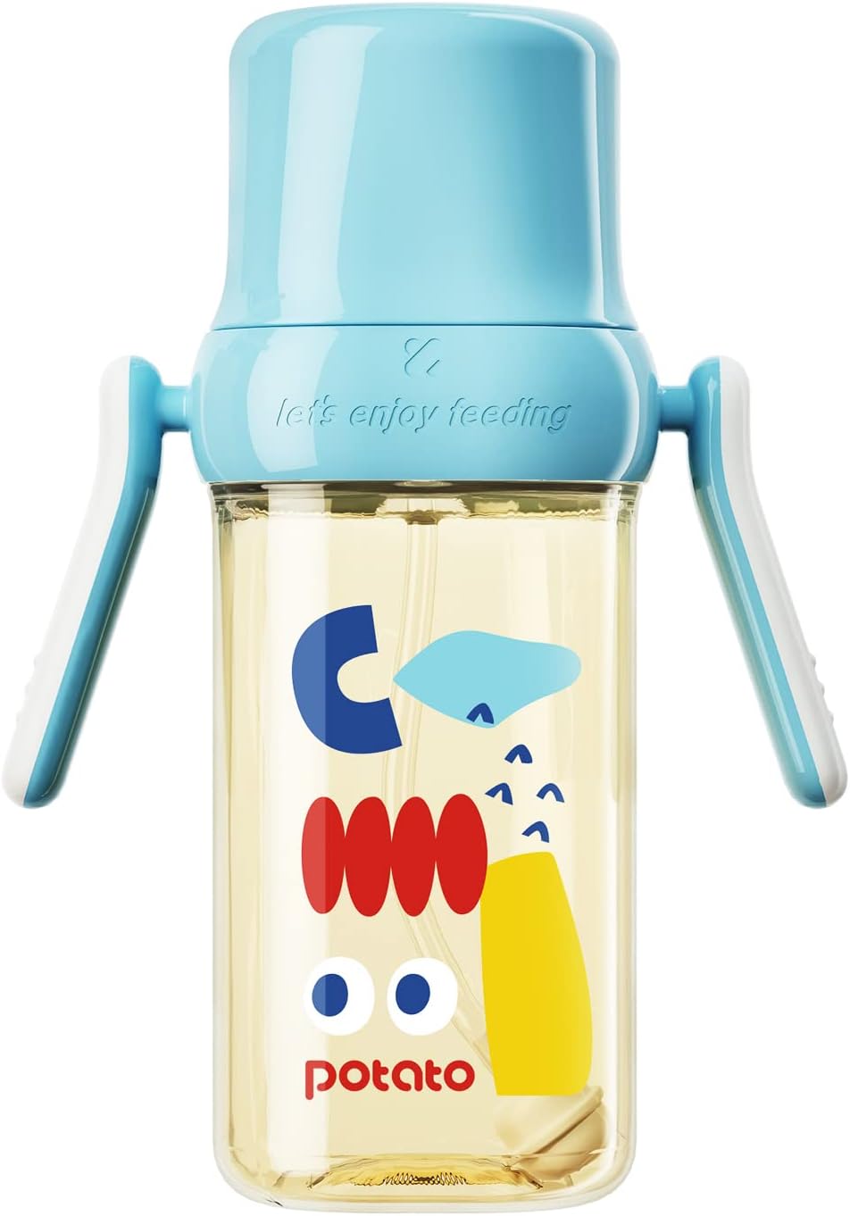 POTATO Sippy Cup For Toddlers with Straw Spill Proof, PPSU Learner Cup with Handle for Baby 1 year old, Water Bottle with weighted ball, 10 Ounce Blue