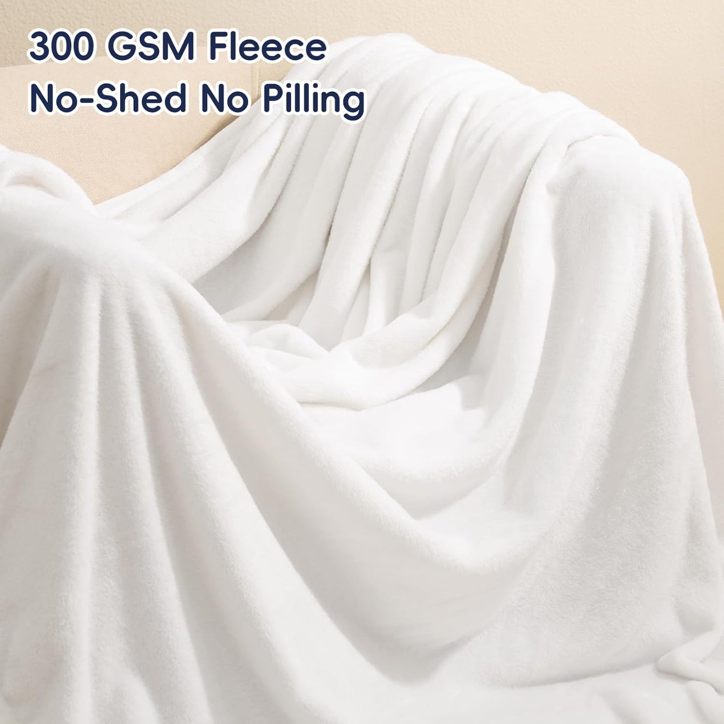PHF Ultra Soft Fleece Blanket King Size, No Shed No Pilling Luxury Plush Cozy 300GSM Lightweight Blanket for Bed, Couch, Chair, Sofa Suitable for All Season, 108" x 90", White