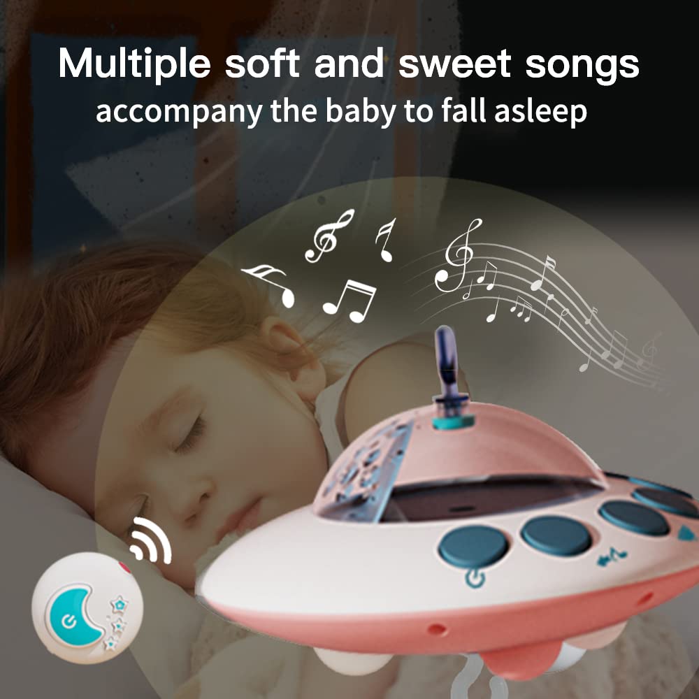 Eners Baby Crib Mobile with Music and Lights, Mobile for Crib with Remote Control, Rotation, Moon and Star Projection, Baby Crib Toys for Boys Girls (Pink)