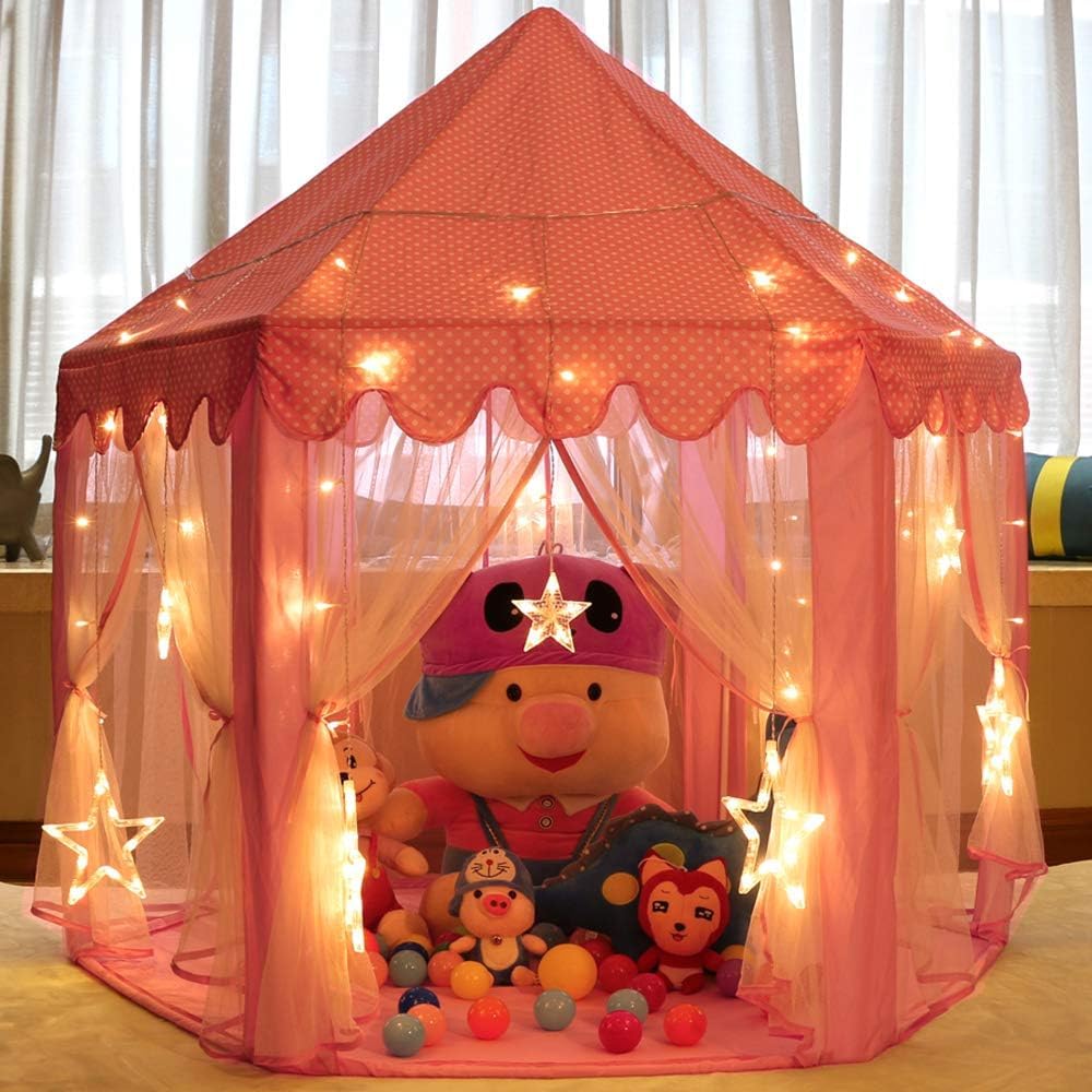 Monobeach Princess Tent Girls Large Playhouse Kids Castle Play Tent with Star Lights Toy for Children Indoor and Outdoor Games, 55'' x 53'' (DxH)