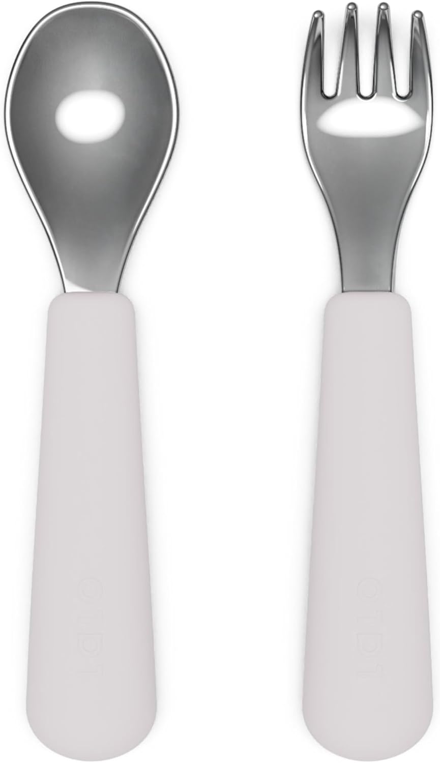 Lalo Utensils - Toddler Fork and Spoon Set - Stainless Steel and Silicone Ergonomic Toddler Utensils - Children Safe Flatware Set - 2 Pieces - Lavender