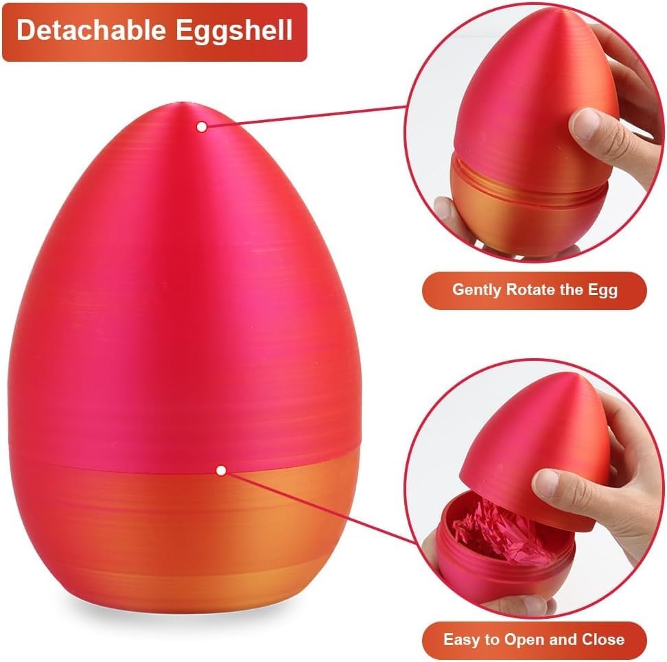 3D Printed Dragon Egg, 3D Dragon Eggs with Dragon Inside, Articulated Crystal Dragon Fidget Toy for Autism/ADHD, Home Decor Executive Desk Dragon Toys for Kids Adults (Laser Red Gold)