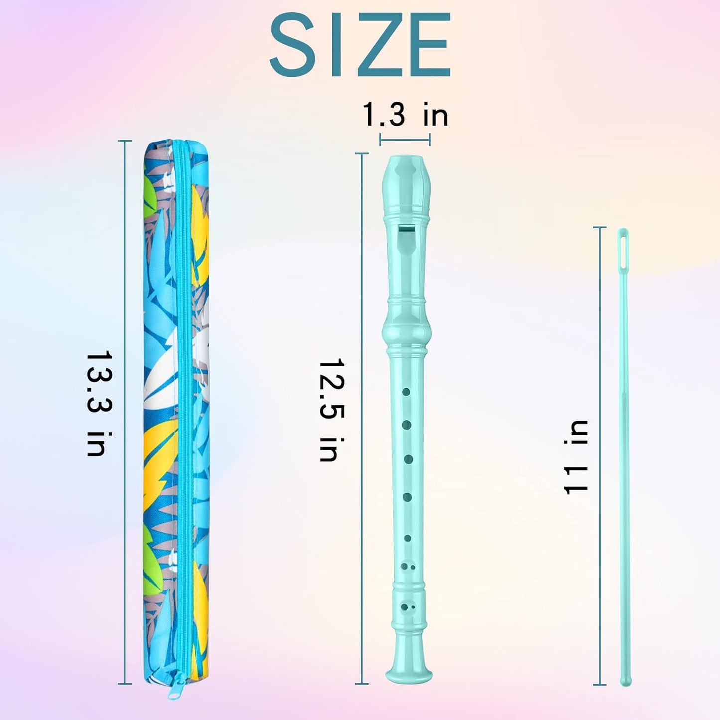 Soprano Recorder Instrument for Kids Beginners Student German Fingering C Key Recorder Instrument 3 Piece with Cleaning Rod and Bag Fingering Chart(Lake Green)