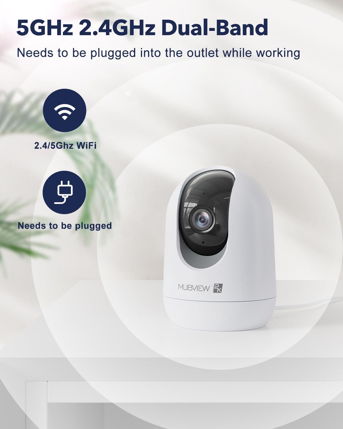 MUBVIEW Cameras for Home Security, 2.4/5GHz WiFi 2K Indoor Wired Se2.curity Baby/Pet Camera with Phone App, Night Vision, 24/7 Record, 2-Way Audio, Motion Tracking, Cloud Storage