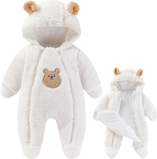 Fairy Baby Newborn Baby Winter Snowsuit Bear Thick Romper Footie Double Zip Hooded Jumpsuit Fleece Coat Infant Boy Girl 0-12M