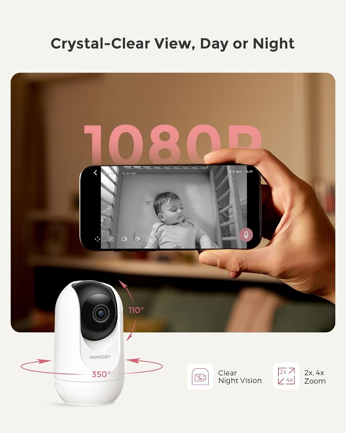 Momcozy Smart WiFi Baby Monitor, APP Control Baby Monitor with Camera & Audio, Danger Zone Alert, Motion & Cry Detection, 1080P Night Vision, 2-Way Talk, Photo & Video Recording (Compatible With BM04)