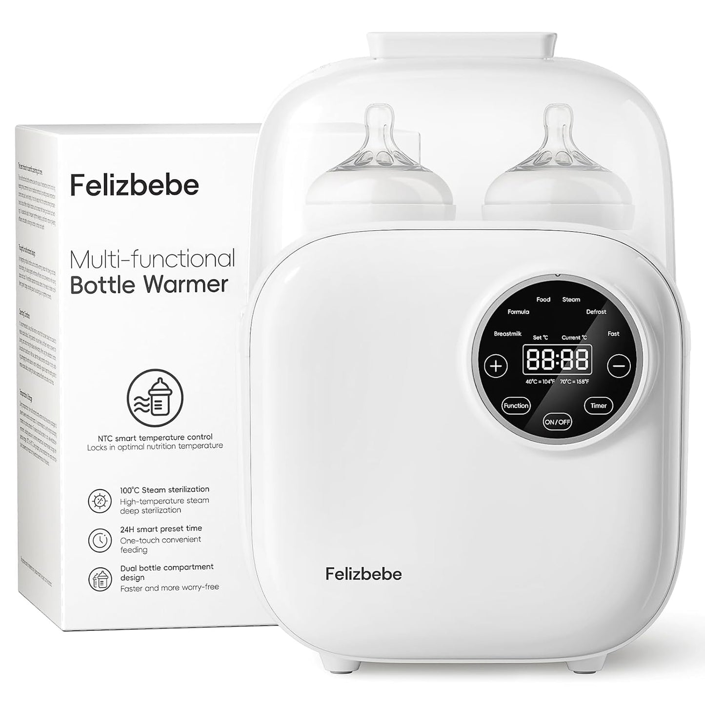 Baby Bottle Warmer, Felizbebe 10-in-1 Bottle Warmers for All Bottles, Detachable Body for Easy Cleaning, Accurate Temperature Control, Timer, Sterili-zing,Milk Warmer for Breastmilk or Formula