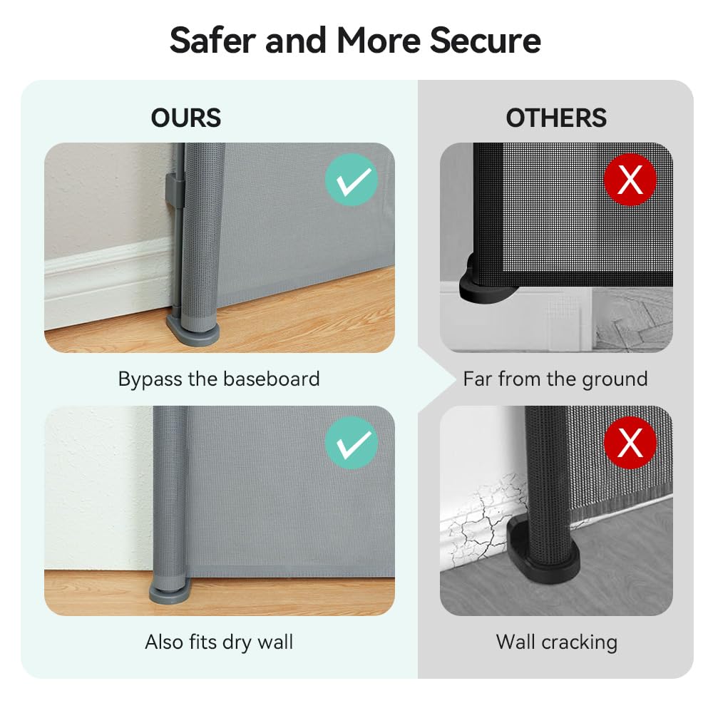 COMOMY 118" Retractable Baby Gates Extra Wide, Retractable Dog Gate for Large Openings, Extra Long Dog Gates for The House, Extra Large Mesh Pet Gate for Stairs, Doorways, Hallways, Indoor&Outdoor