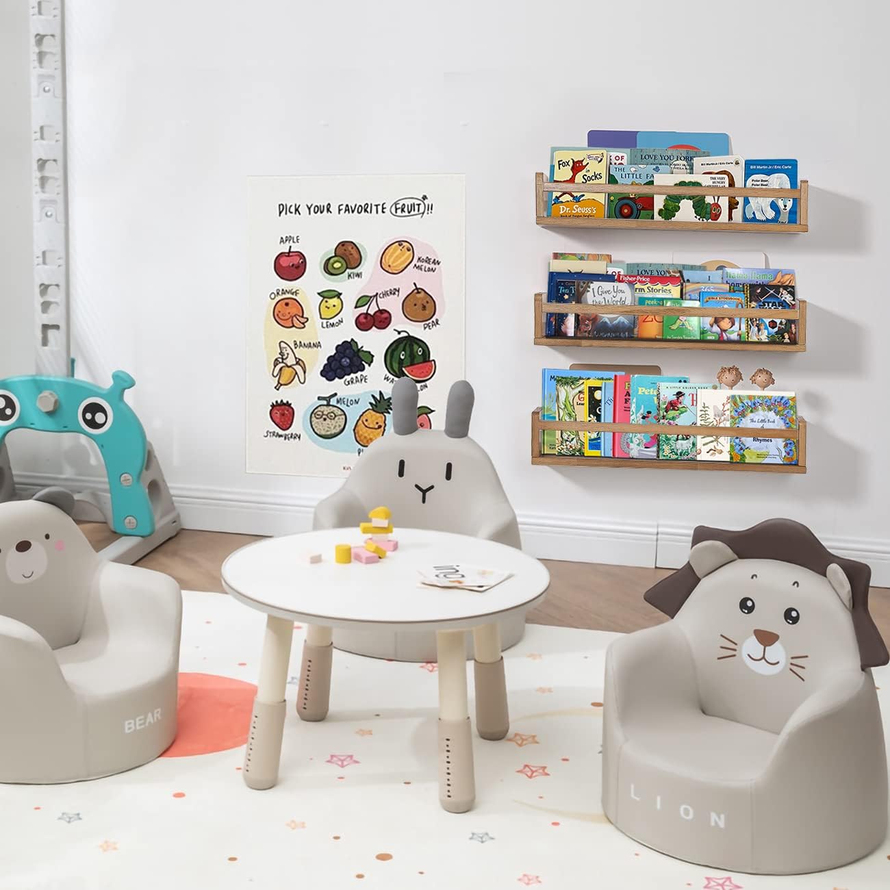 AZSKY Nursery Shelves Light Walnut Floating Book Shelf Organizer for Baby Nursery Décor Wall Book Shelves for Kids Room 24 Inch Wood Wall Ledge Shelves for Bathroom Kitchen Spice Rack a Set of 3