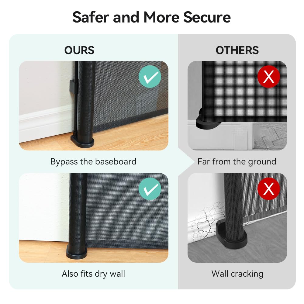 COMOMY 118" Retractable Baby Gates Extra Wide, Retractable Dog Gate for Large Openings, Extra Long Dog Gates for The House, Extra Large Mesh Pet Gate for Stairs, Doorways, Hallways, Indoor&Outdoor