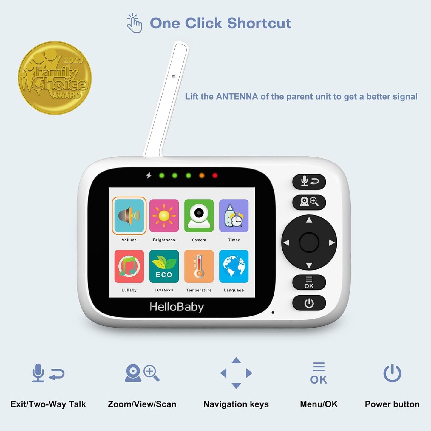 HelloBaby 3.2'' Baby Monitor 4 Cameras, Video Audio Baby Monitor No WiFi, Remote Pan-Tilt-Zoom, ECO, Night Vision, 2-Way Talk, 1000ft Range, 8 Lullabies and Temperature, Gifts for Parents and Babies