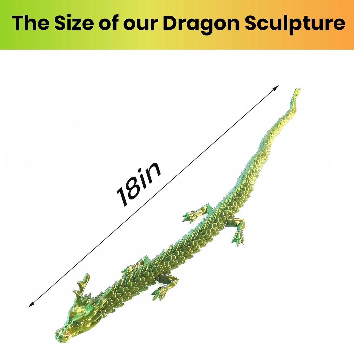 3D Printed Dragon,Chinese Dragon,Dragon Statue,Fidget Toys ,18 in,Fidget Toys for Autism/ADHD,3D Printed Gift Toy, Executive Desk Toys,Home Office Decor (Yellow Green)