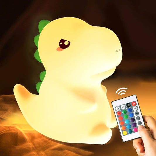 One Fire Dinosaurs Night Lamp, Remote 16 Colors Baby Night Lights for Nursery,Dimmable Dinosaur Lights for Bedroom Decor,Rechargeable Night Light for Baby Nursery,Silicone Dinosaur Gifts for Boys Toys
