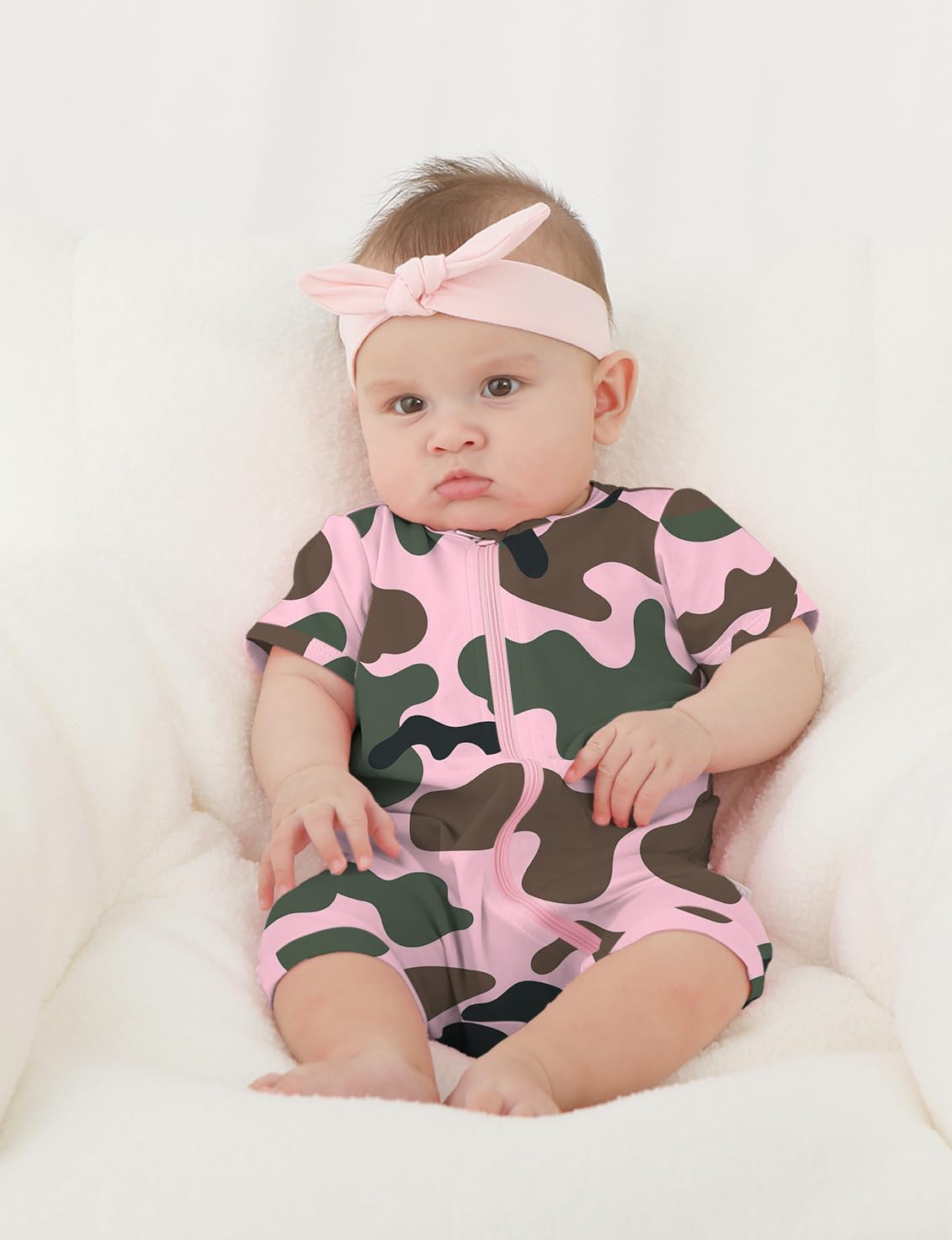 Jimonda Baby Rompers Cotton Baby Boys Baby Girls Short Sleeve Sleepers Pjs Two Way Zipper One-piece Neutral Sleep and Play