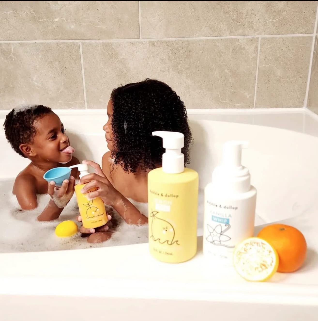 Dabble & Dollop Lemon + Vanilla Body Wash & Shampoo – 3-in-1 Natural Bubble Bath for Kids, Made in USA, No Parabens or Sulfates, Vegan, Gluten-Free, Tear-Free (2-Pack)