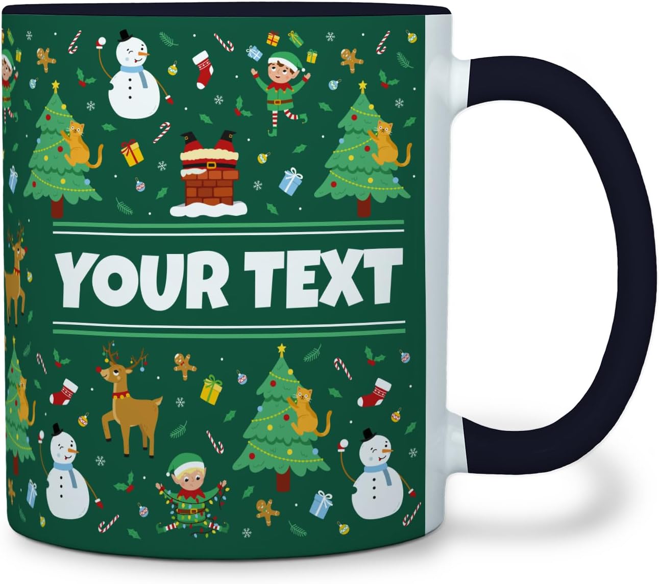 Personalized Mug for Kids - Christmas - Custom Name/Text, Ceramic Hot Chocolate/Cocoa/Coffee Cup for Boys/Girls, Holiday/Birthday Gift - 11 oz, Black Handle