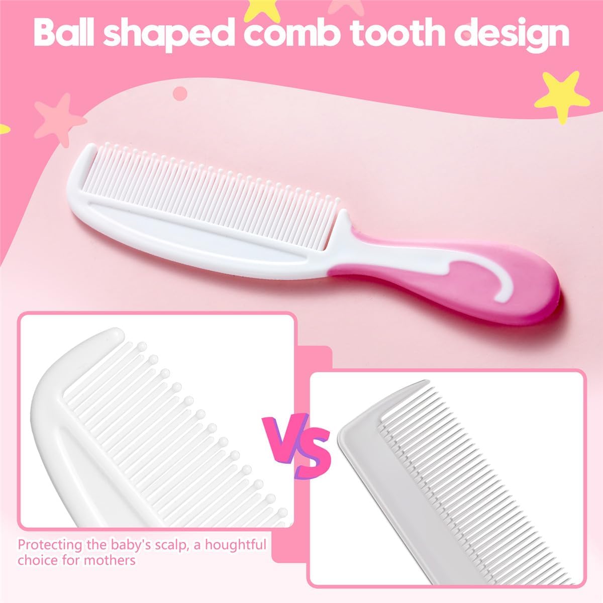 Baby Hair Brush and Comb Sets, New Born Baby Hair Brushes, Perfect Baby Registry Gift for Newborns(Pink)