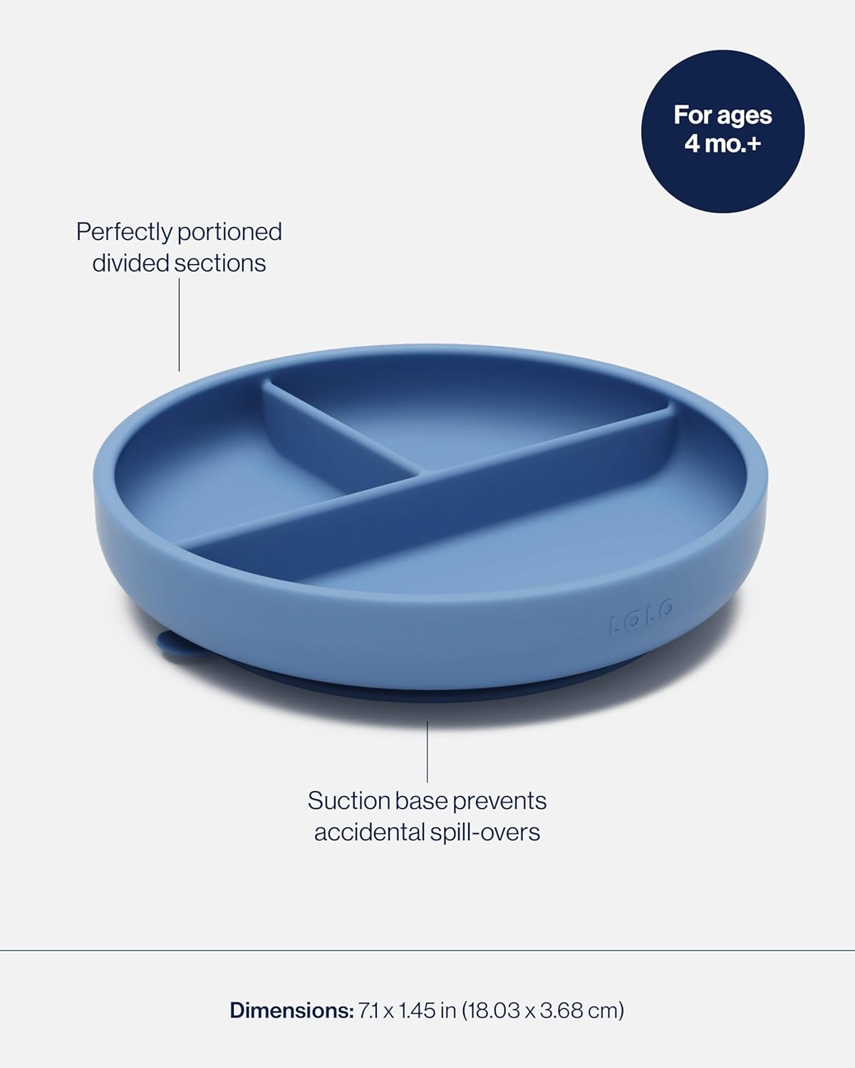 Lalo Suction Plates - 2 Pack, 100% Silicone Non-Toxic BPA-Free Baby Plates with Suction Base To Prevent Accidental Tip-Overs - Suction Plates for Toddlers With Three Divided Sections - Blueberry