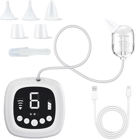 TopQuaFocus Electric Baby Nasal Aspirator, Nose Sucker for Toddler, 9 Levels Suction Power for Children's Nasal Cleans, Soothing Night Light and Nursery Rhyme, 5 Silicone Tips