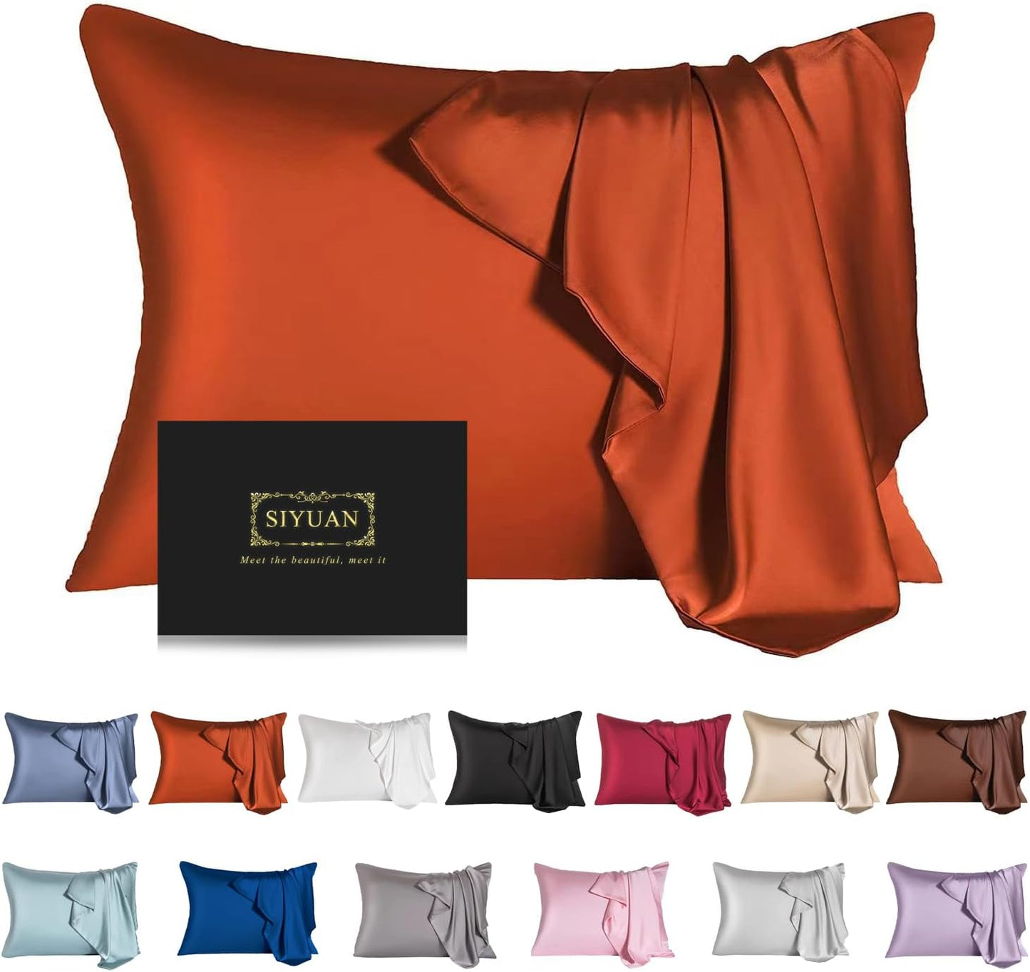 Mulberry Silk Pillowcase for Hair and Skin,Standard Size Cooling Silk Pillow Case with Hidden Zipper,Allergen Proof Dual Sides Soft Breathable Smooth Silk Pillow Cover for Women(Standard,Orange)