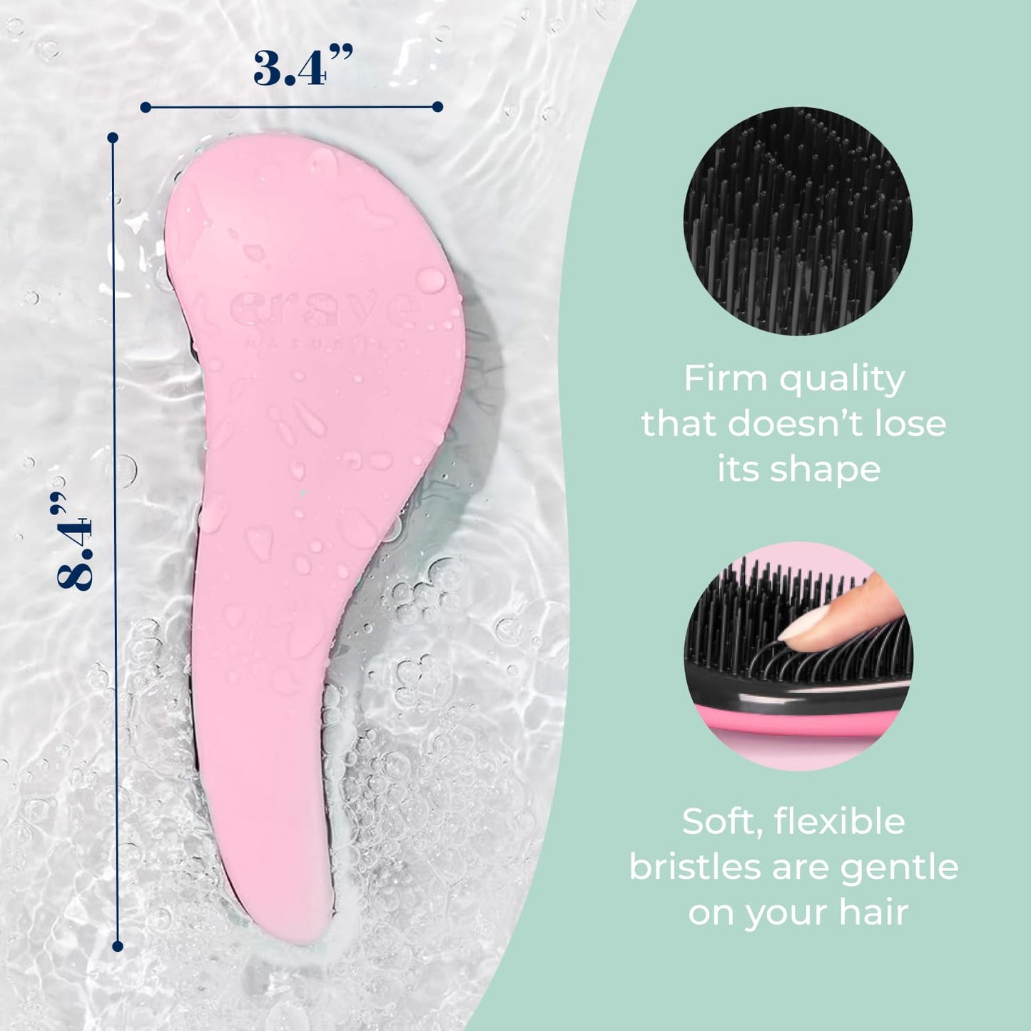 Crave Naturals Biggie Glide Thru Hair Brush - Detangler Brush for Curly, Straight, Wet or Dry Hair - Gentle Detangling Brushes for Adults, Kids, Toddlers - Hair Accessories for Women, 8.4"x3.4" - Pink
