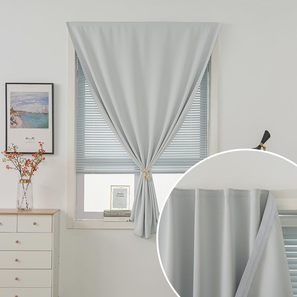 self Adhesive Curtains Portable Blackout Curtain Simple and Easy to Install Bedroom Window Thermal Lnsulated Kitchen Room Darkening Black Small Drapes, 35" W X 59" L, White, 1 Panel