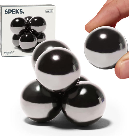 Speks Supers, 33mm Magnets Balls Fidget Toys for Adults, Set of 6, Great Office Desk Decorations and Stress Relief Gifts, Gun Metal