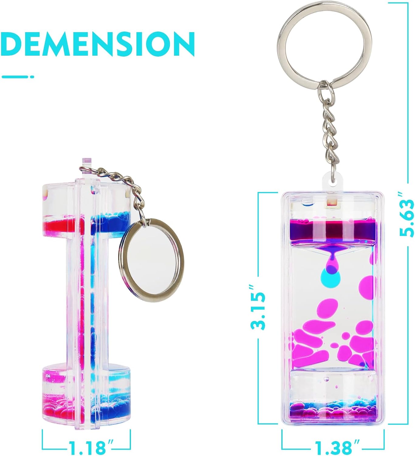 Liquid Motion Bubbler Key Chain Pack of 4 Great Desktop Colorful Hourglass Liquid Bubbler Small Calming Relaxing Toys
