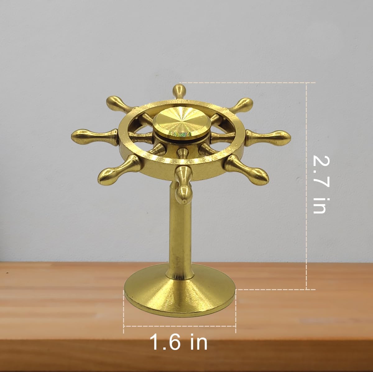 Brass Spinner Ship Wheel, Kinetic Desk Toy Spin with Stand, High Speed Bearing Metal Hand Spinners Anxiety Finger Tabletop Toys Gyro （Small）