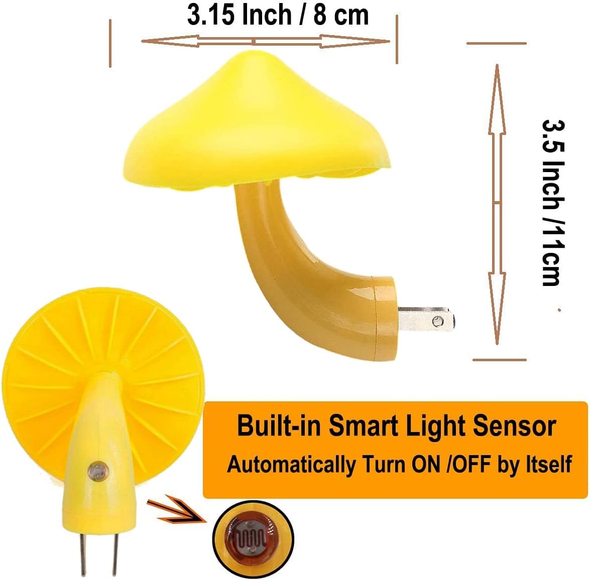 Sensor LED Night Lights for Adults Kids NightLight Cute Mushroom Night Light Plug in Wall Lamps for Bedroom, Bathroom,Toilet, Stairs, Kitchen, Hallway Corridor Warm Yellow