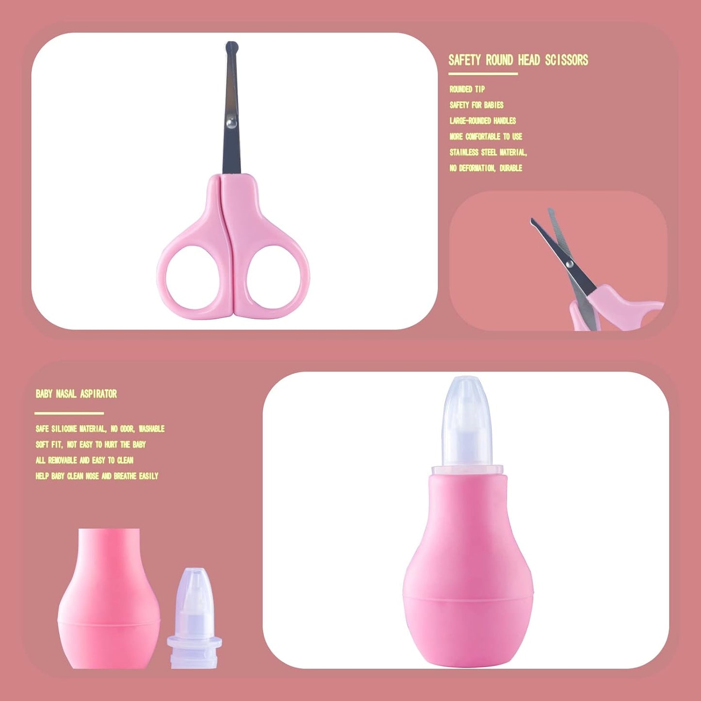 Baby Grooming Kit, Baby Essentials for Newborns, Portable Baby Care Kit, Contains Baby Nail Clippers, Baby Comb, Baby Brush, Baby Ear Wax Removal Tool and More (10 in 1) (Pink)