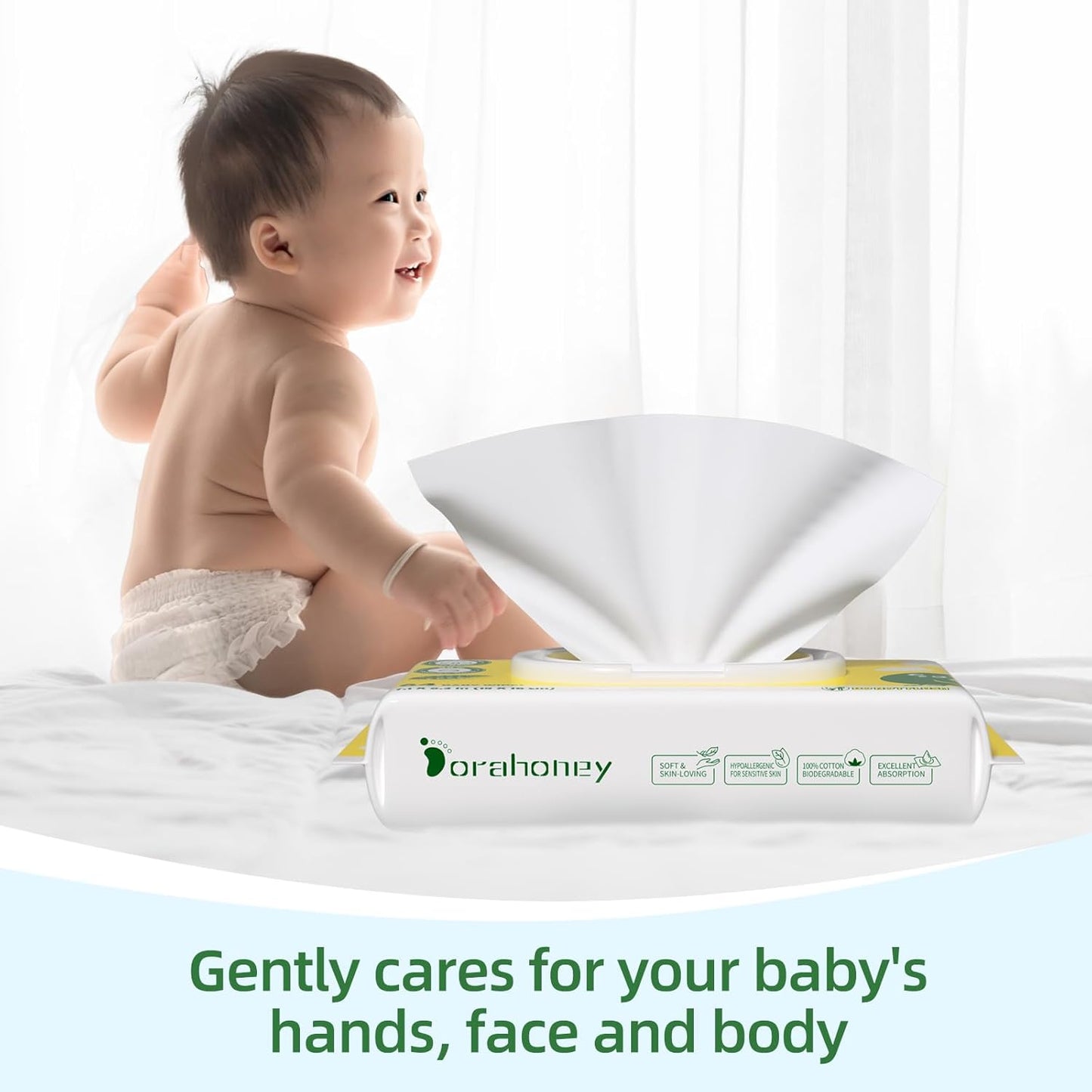 100% USA Cotton Baby Wipes for Sensitive Skin, 99% Purified Water Unscented Wet Wipes, Hypoallergenic & Plastic-Free, 512 Count (8 Flip-Top Packs of 64)