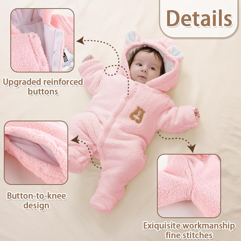 XIFAMNIY Newborn Fleece Footie Jumpsuit Hooded Warm Thicken Winter Outwear Snowsuit for Baby Girls and Boys