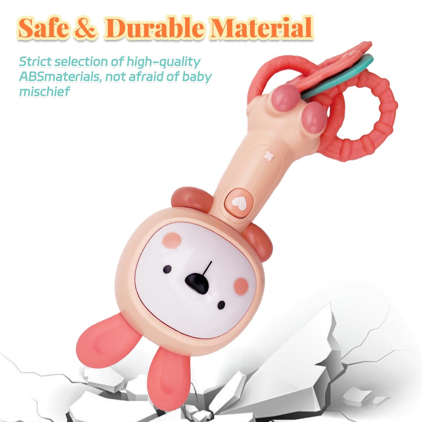 Baby Music Rattle, Teething Toys for Infants 6-12-18 Months Toddlers, Light-Up & Chew Sensory Toys for Baby Boy Girl Gifts (Rabbit)