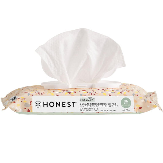 The Honest Company Clean Conscious Multi-Use Wipes | Hypoallergenic + Unscented for Sensitive Skin | Over 99% Water, Compostable, Plant Based, Baby Wipes | Terrazzo, 36 Count
